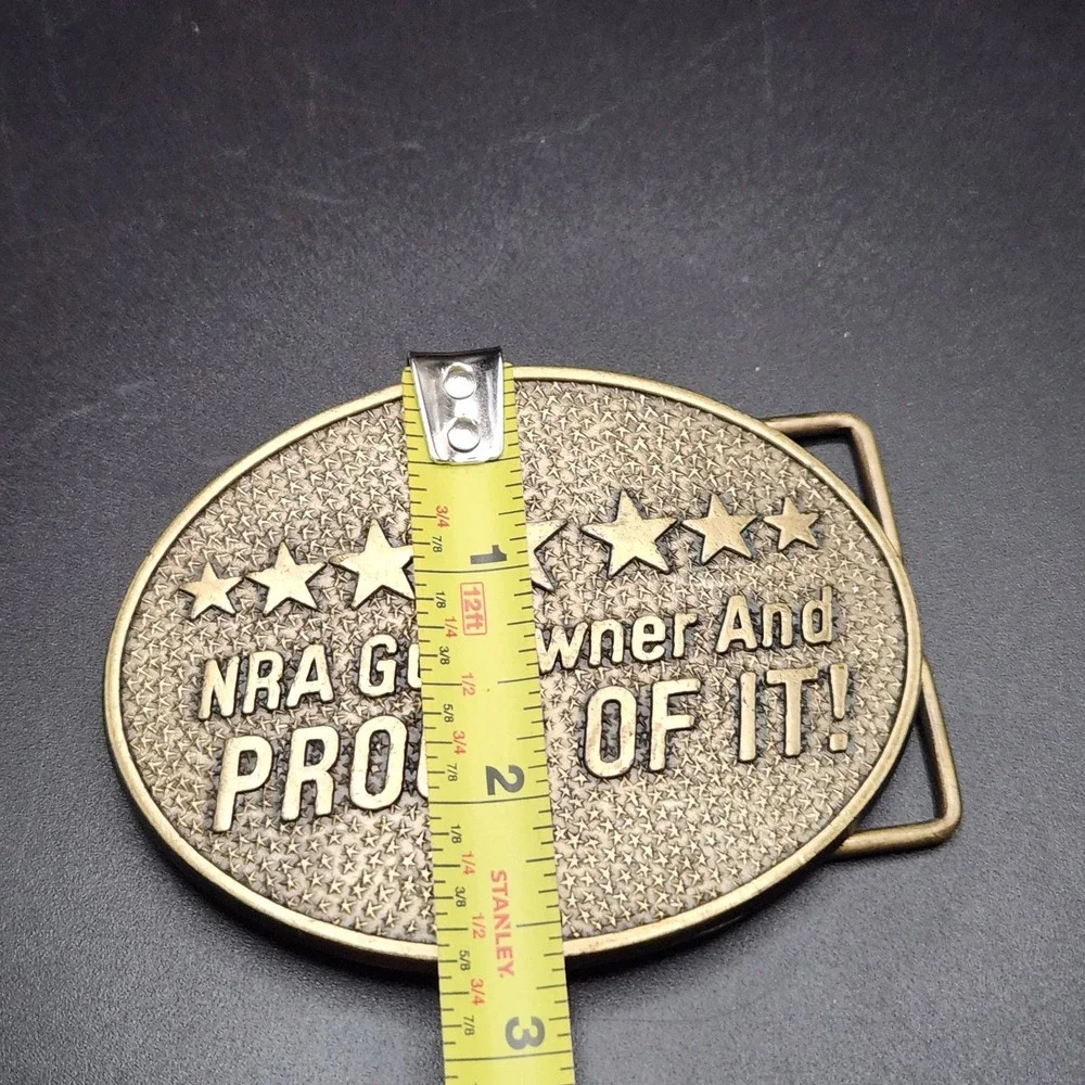 Vintage 80's NRA Brass Belt Buckle Proud Of It! Norman Foundry Dallas Texas USA